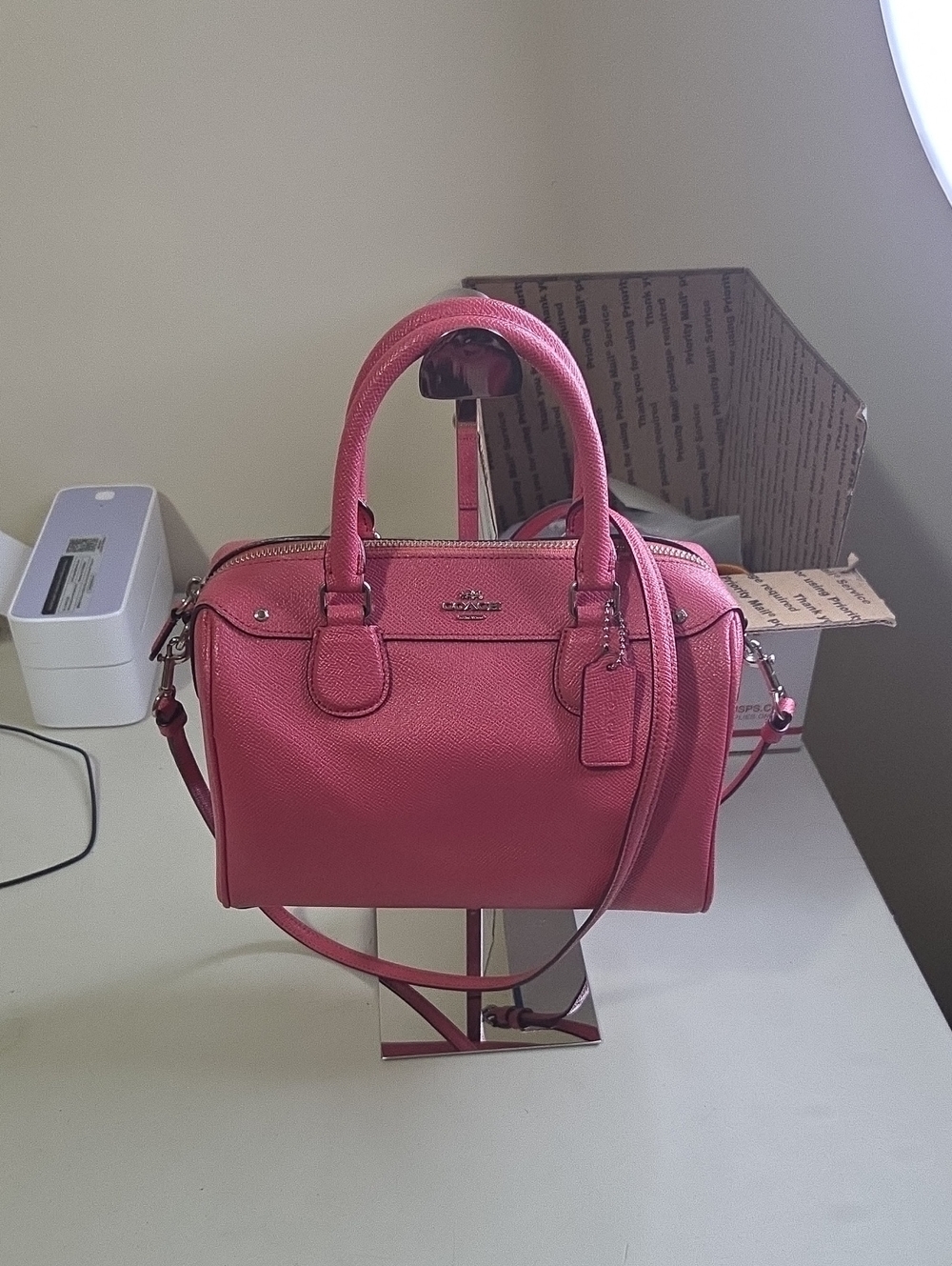 Coach Mini Bennet Pink Pebbled Leather Satchel with Removable Crossbody Strap